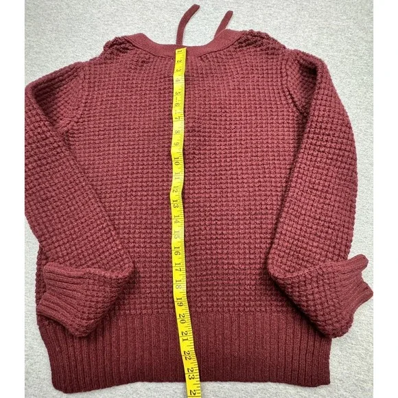 Anthropologie Kaisely Sweater Womens XS Burgundy Sweater Waffle Knit Laces - Picture 7 of 8
